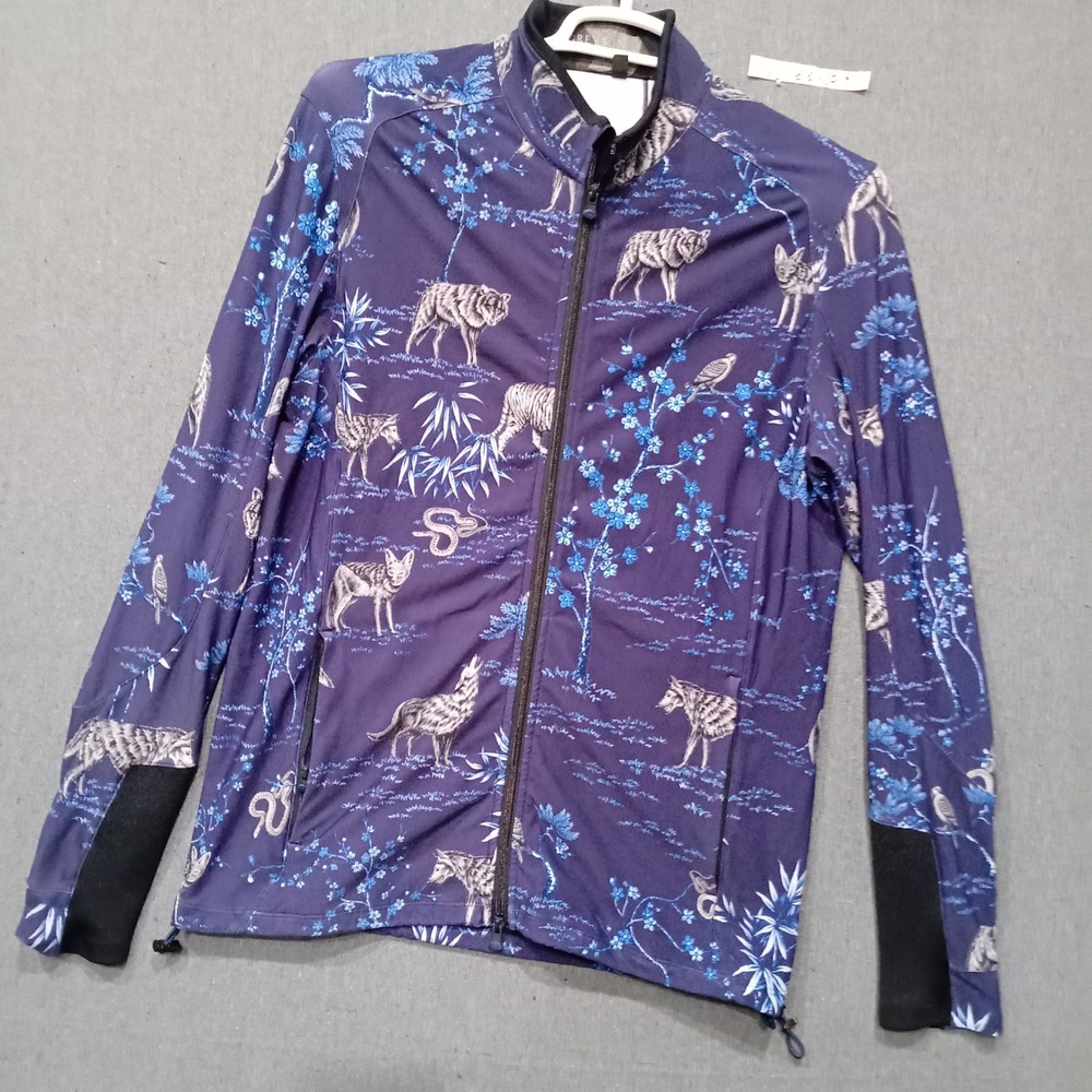 Greyson Wolf Print Full Zip Jacket Navy Blue Mens XL Fits Like Large